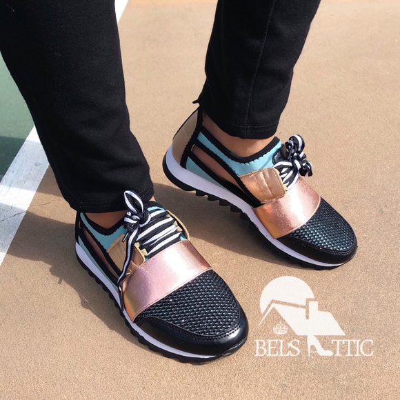 Teal and Champagne Sexy Side Cutout Sneaker Kicks - Picture 5 of 8